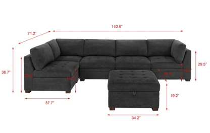 Thomasville Tisdale Modular Sectional 6-piece Dark Gray with Storage Ottoman