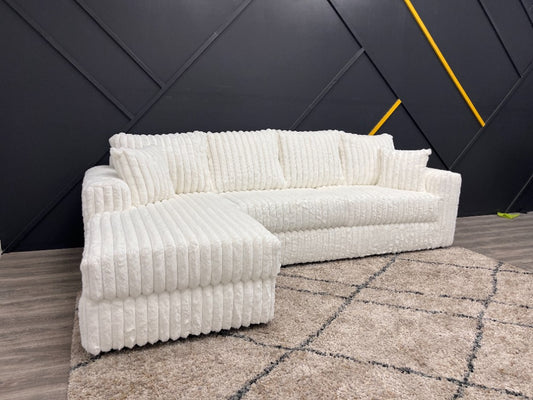 Corduroy White Sectional Couch - Super Soft Fluffy Sofa
