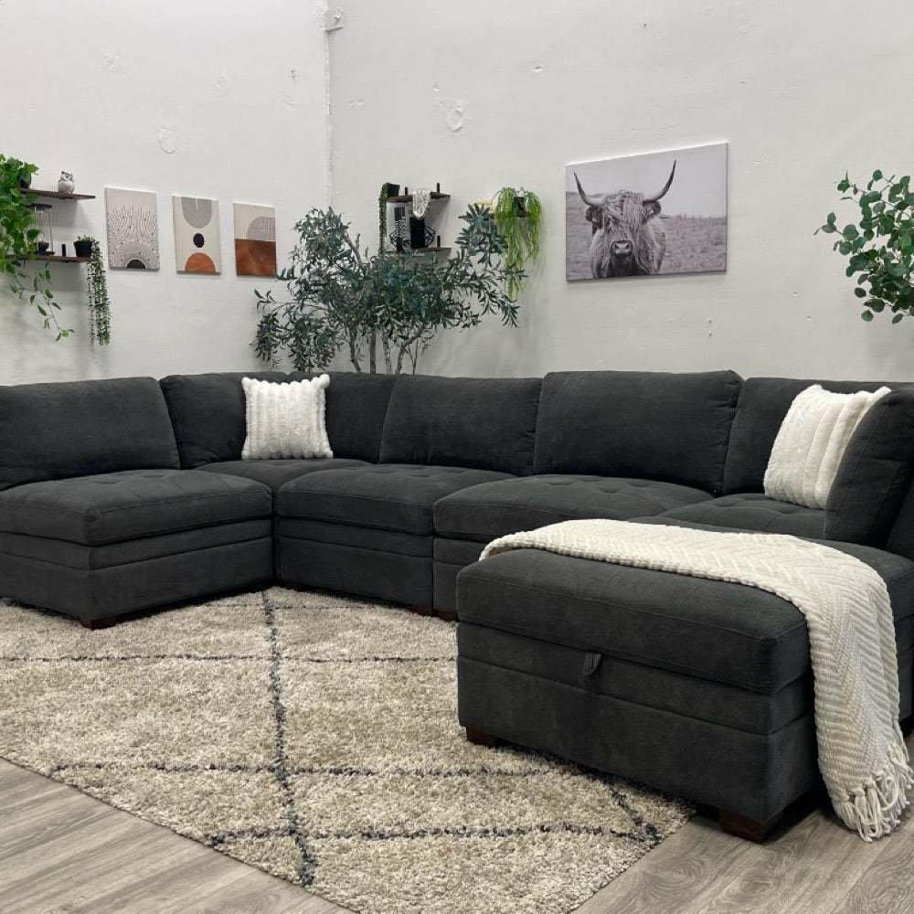 Thomasville Tisdale Modular Sectional 6-piece Dark Gray with Storage Ottoman