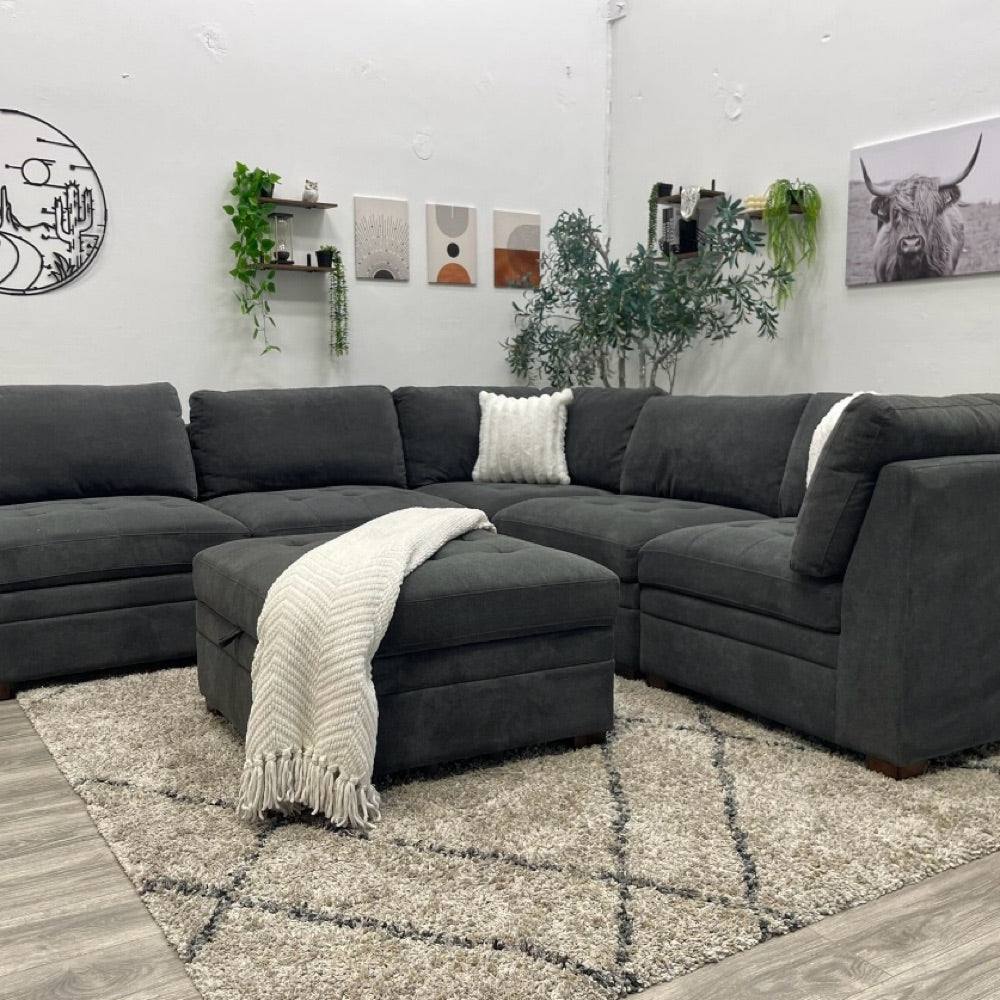 Thomasville Tisdale Modular Sectional 6-piece Dark Gray with Storage Ottoman