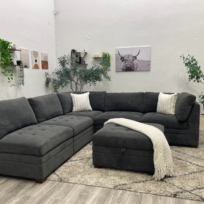 Thomasville Tisdale Modular Sectional 6-piece Dark Gray with Storage Ottoman