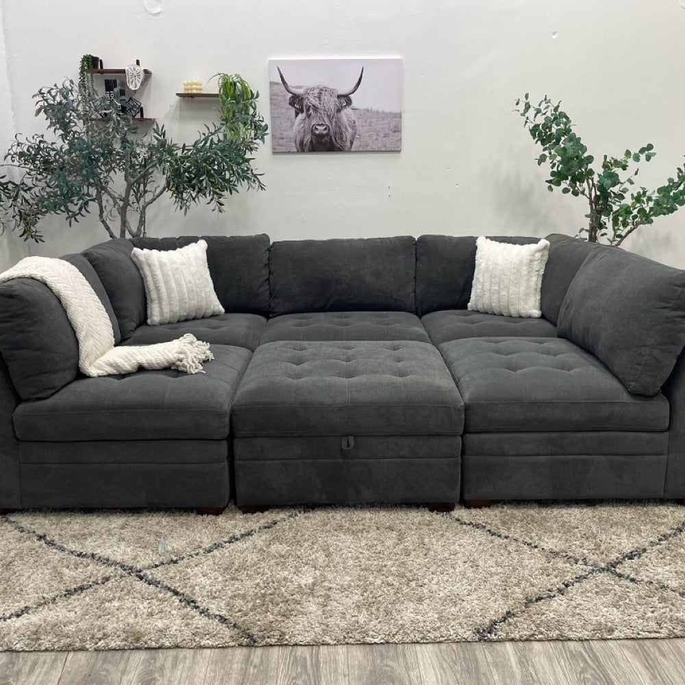 Thomasville Tisdale Modular Sectional 6-piece Dark Gray with Storage Ottoman