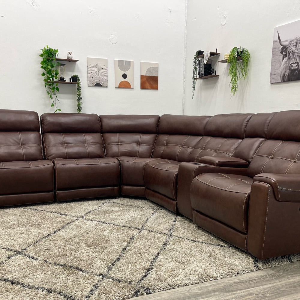 Concord 6-piece Leather Power Reclining Sectional with Power Headrests