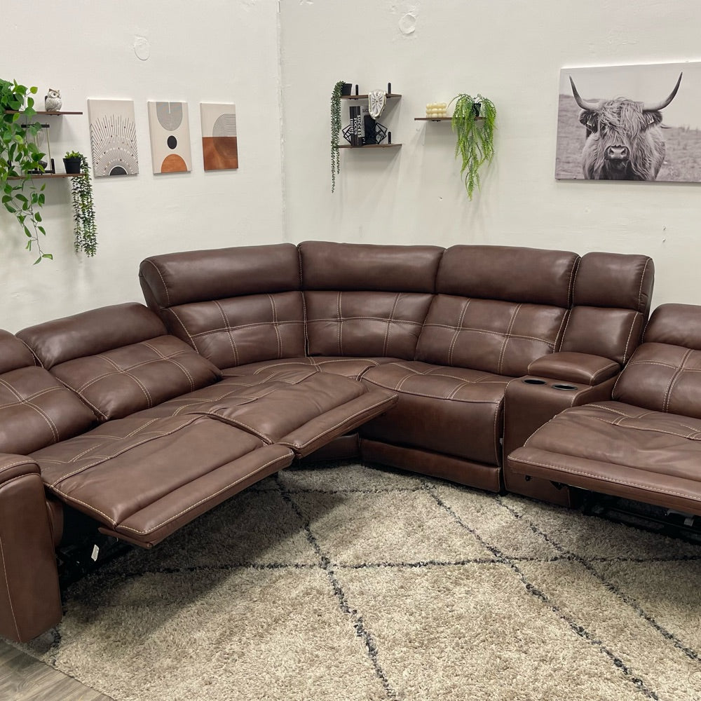 Concord 6-piece Leather Power Reclining Sectional with Power Headrests