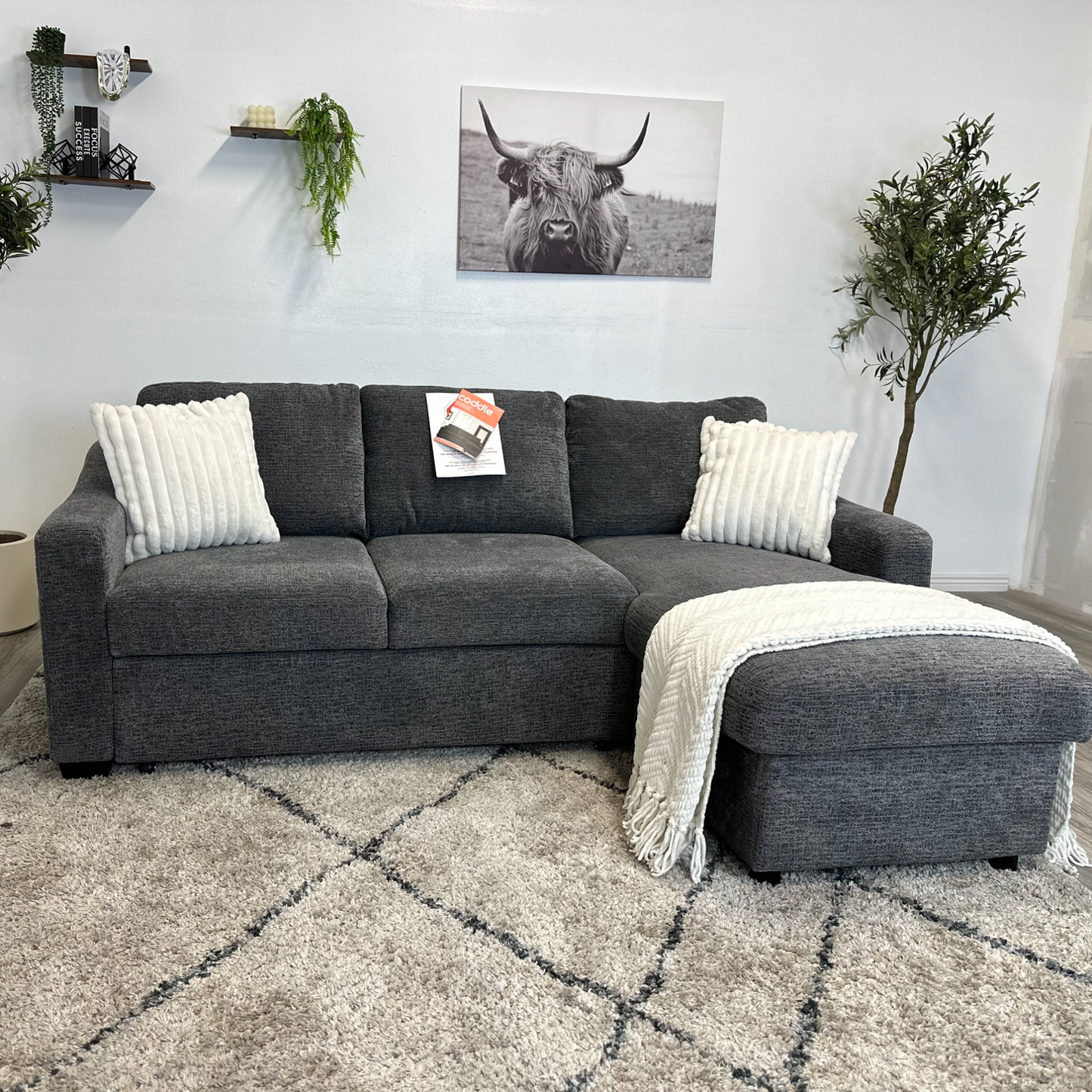 Grey Sleeper Sectional Couch - Free Delivery