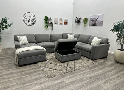 Thomasville Langdon Fabric Sectional with Chaise and Storage Ottoman