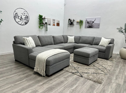 Thomasville Langdon Fabric Sectional with Chaise and Storage Ottoman