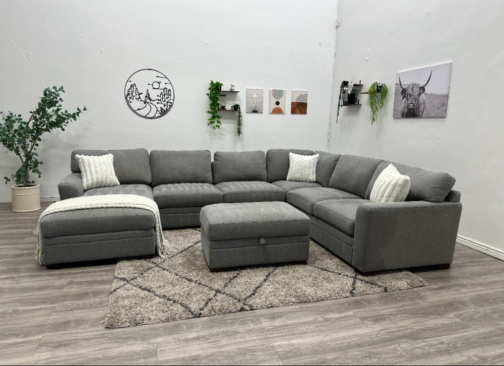 Thomasville Langdon Fabric Sectional with Chaise and Storage Ottoman